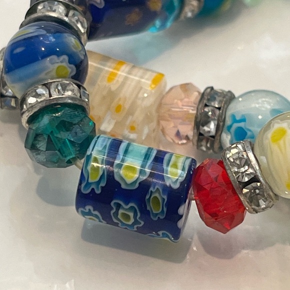 BRACELETS Lot Of 5 Multi Coloured Glass Beads, Silver Black Coppery Stretchy. - Picture 11 of 13